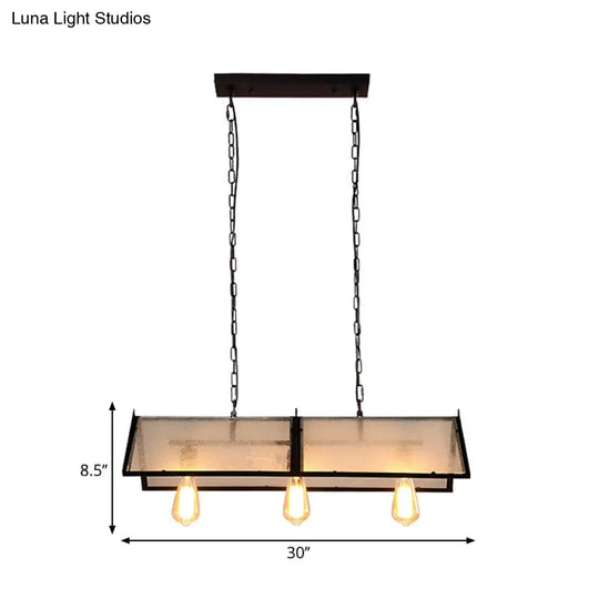 Classic Black Island Lamp - 3/5 Light Ceiling Hanging Fixture With Exposed Bulbs & Frosted Glass