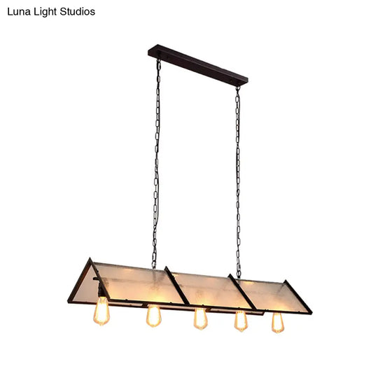 Classic Black Island Lamp - 3/5 Light Ceiling Hanging Fixture With Exposed Bulbs & Frosted Glass