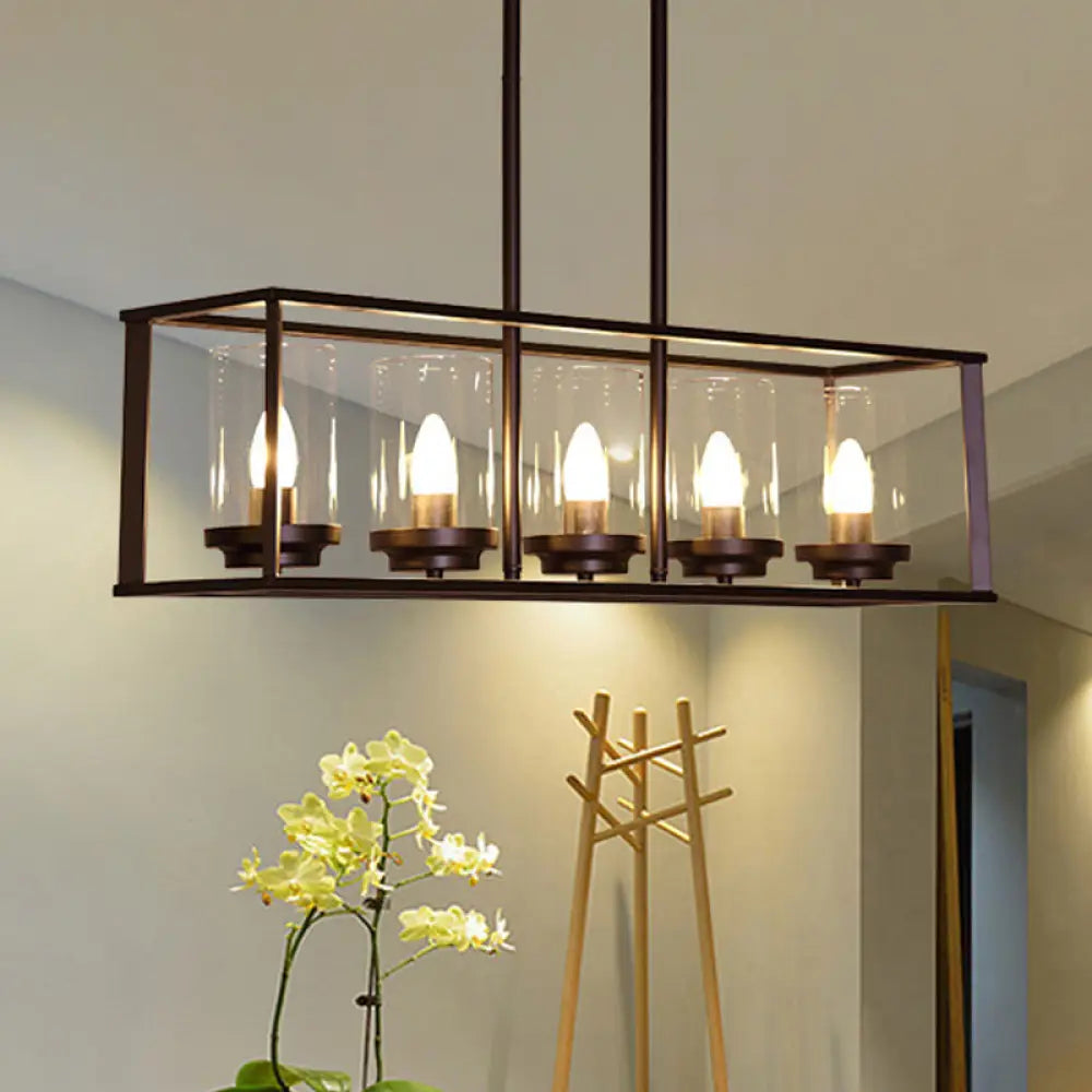 Classic Black Island Pendant Lights For Dining Room With Clear Glass Shade (5/6 Lights) 5 /