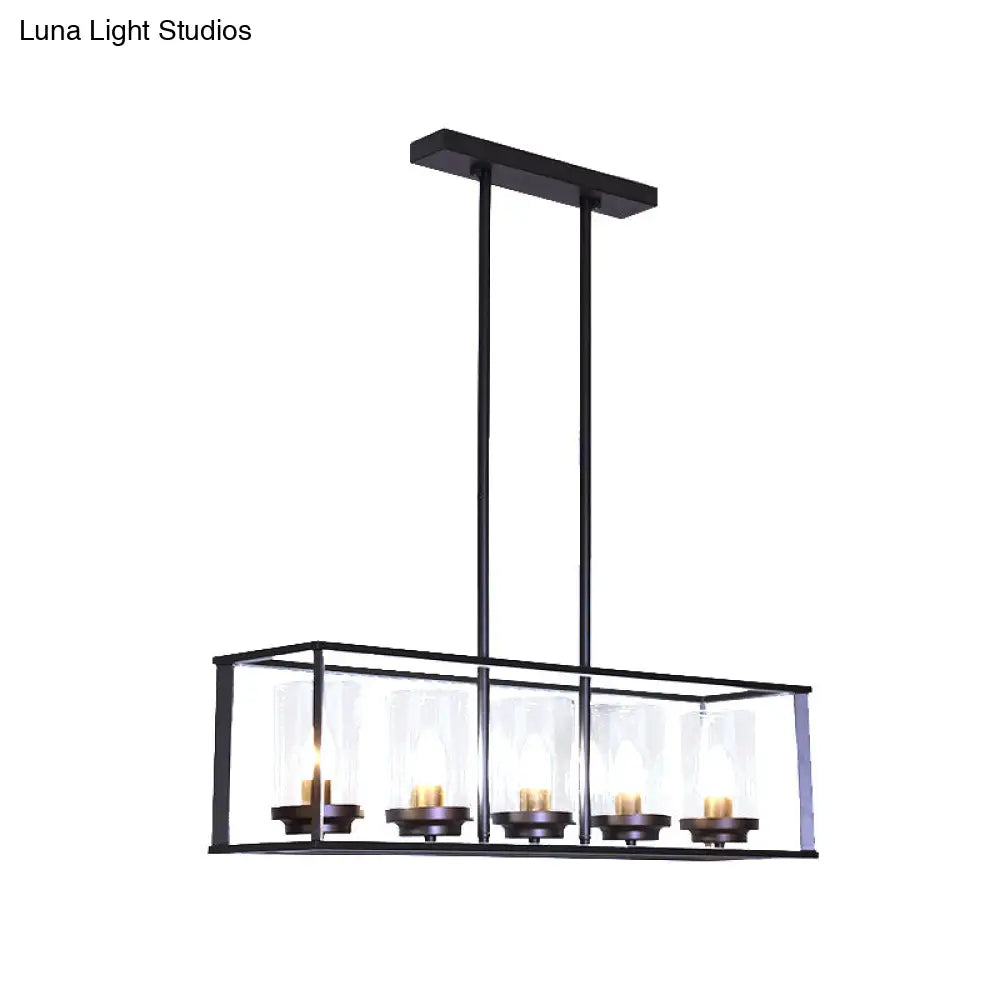 Classic Black Island Pendant Lights For Dining Room With Clear Glass Shade (5/6 Lights)