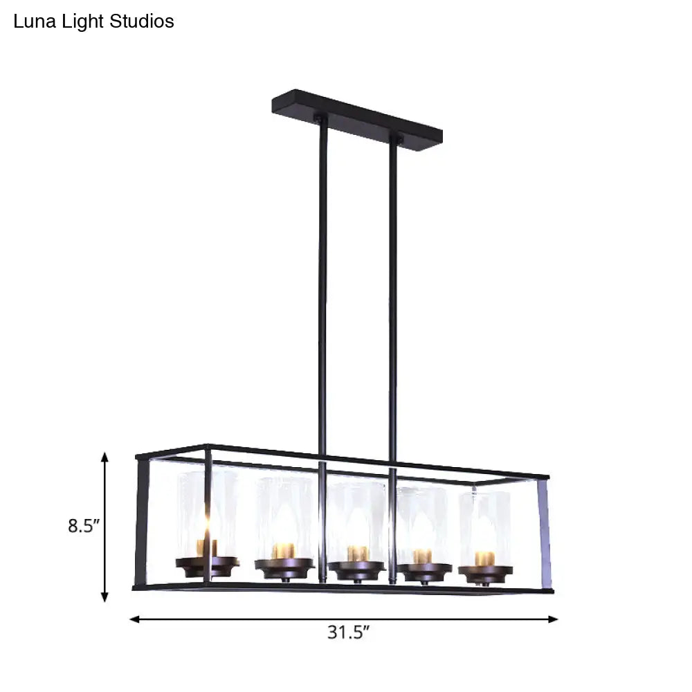 Classic Black Island Pendant Lights For Dining Room With Clear Glass Shade (5/6 Lights)