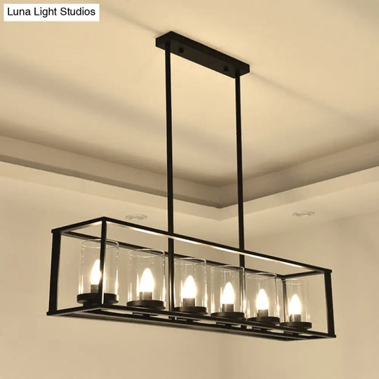 Classic Black Island Pendant Lights For Dining Room With Clear Glass Shade (5/6 Lights)