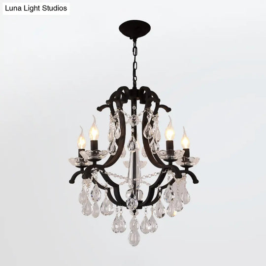 Classic Black Metal Chandelier With Crystal Accent - Elegant Living Room Pendant Light