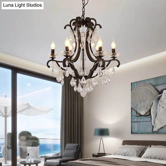 Classic Black Metal Chandelier With Crystal Accent - Elegant Living Room Pendant Light