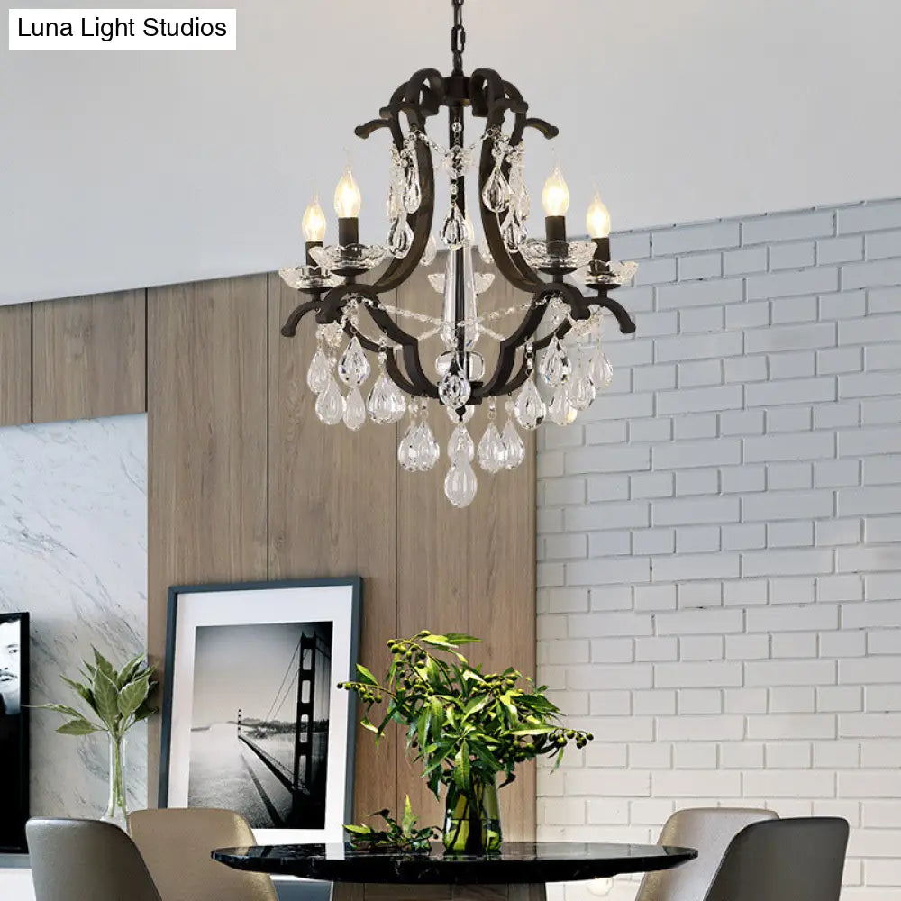 Classic Black Metal Chandelier With Crystal Accent - Elegant Living Room Pendant Light