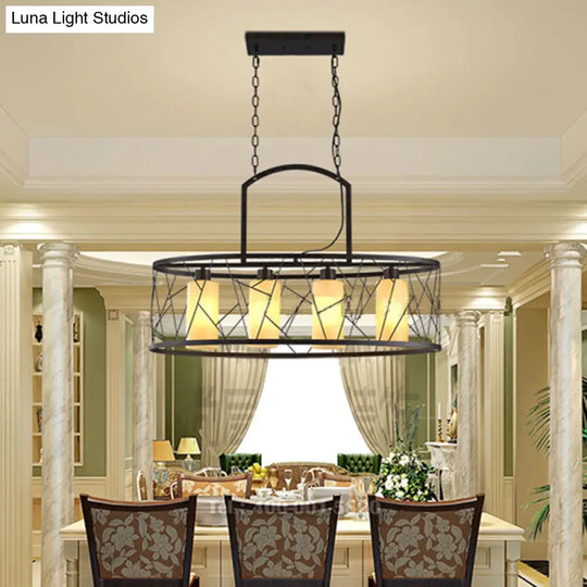 Classic Black Metal Rectangle Island Ceiling Light With 4 Hanging Lamps For Dining Room