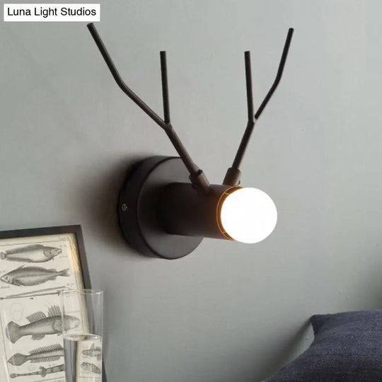 Classic Black Metal Wall Sconce With Exposed Bulb - Indoor Elk Design Light Fixture