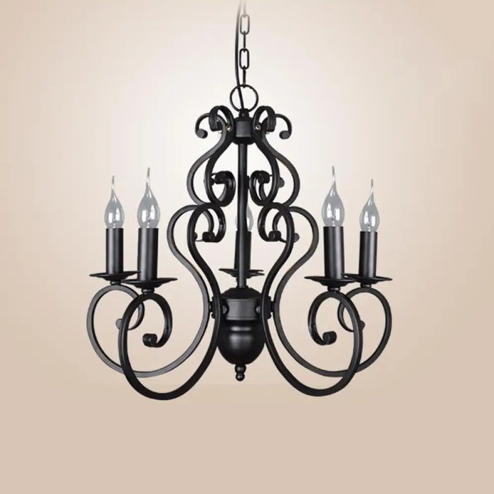 Classic Black Swirled Arm Pendant Chandelier 5/6 Lights Metal Fixture For Living Room Ceiling 5 /