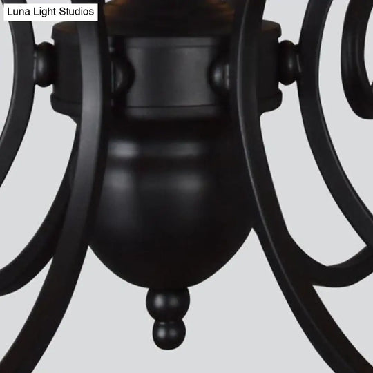 Classic Black Swirled Arm Pendant Chandelier 5/6 Lights Metal Fixture For Living Room Ceiling