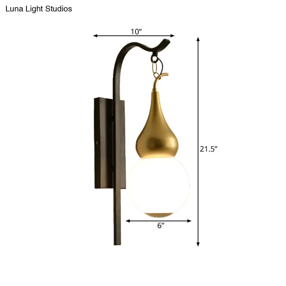 Classic Black Wall Mount Sconce - 1 Light Metal Gourd Shape Perfect For Bedside Use