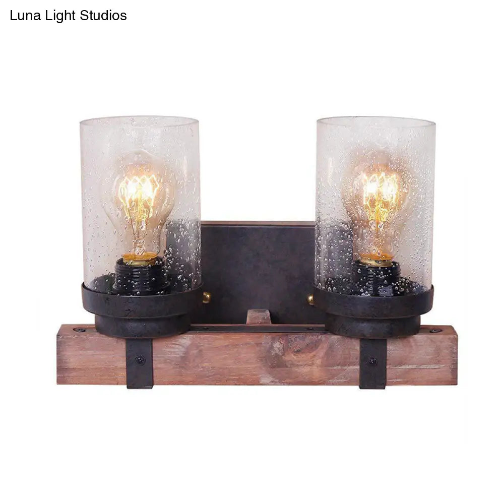 Classic Black Wall Vanity Light With Clear Seeded Glass Shade - 1/2/3 Bathroom Sconce Fixture