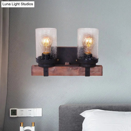 Classic Black Wall Vanity Light With Clear Seeded Glass Shade - 1/2/3 Bathroom Sconce Fixture