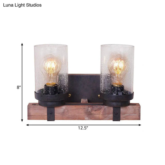 Classic Black Wall Vanity Light With Clear Seeded Glass Shade - 1/2/3 Bathroom Sconce Fixture