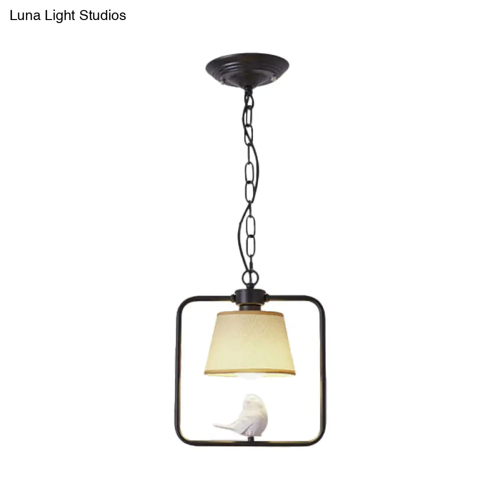 Classic Black/White Cone Ceiling Pendant Light - Ideal For Coffee Shop Décor Square Frame With Bird