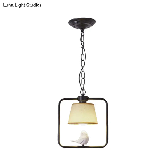 Classic Black/White Cone Ceiling Pendant Light - Ideal For Coffee Shop Décor Square Frame With Bird