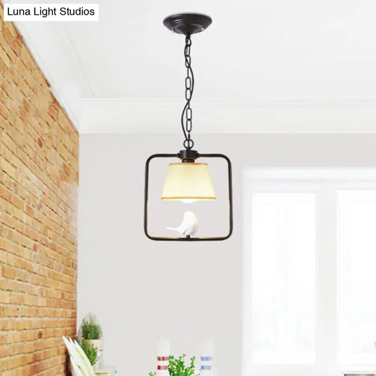 Classic Black/White Cone Ceiling Pendant Light - Ideal For Coffee Shop Décor Square Frame With Bird