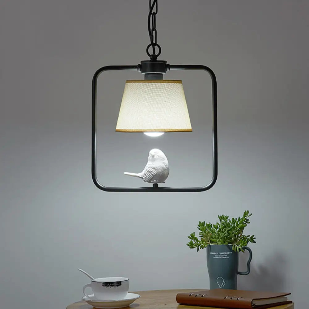 Classic Black/White Cone Ceiling Pendant Light - Ideal For Coffee Shop Décor Square Frame With Bird