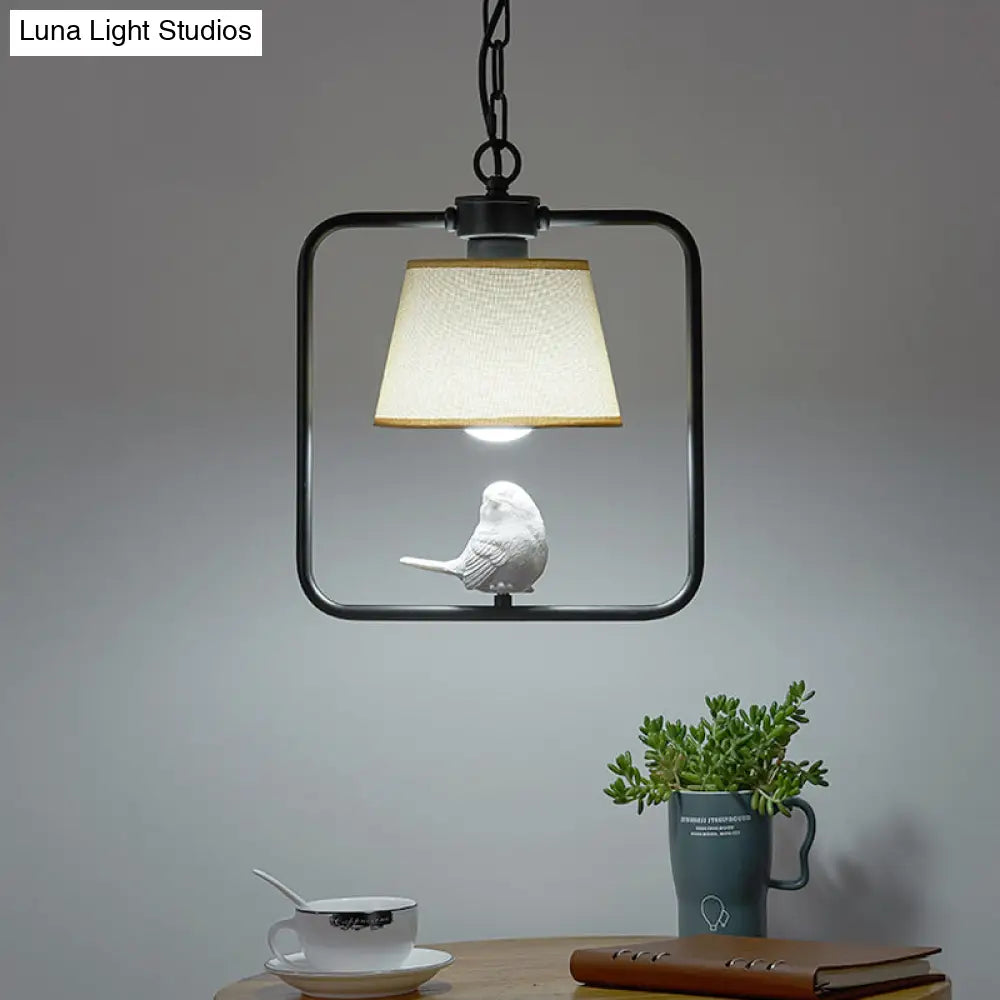 Classic Black/White Cone Ceiling Pendant Light - Ideal For Coffee Shop Décor Square Frame With Bird