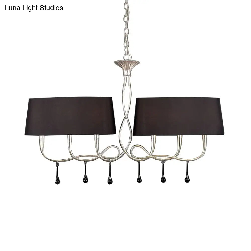 Classic Black/White Drum Fabric Island Ceiling Light With 6 Hanging Lights For Dining Room