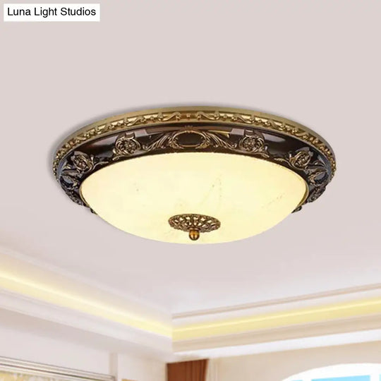 Classic Bowl Ceiling Flush Led Mount Lighting In Black - 12’/16’ Wide Cream Glass Ideal For Bedrooms