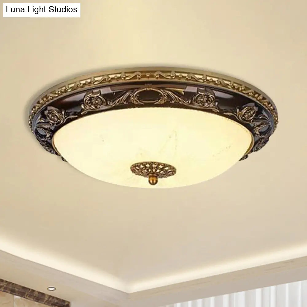 Classic Bowl Ceiling Flush Led Mount Lighting In Black - 12/16 Wide Cream Glass Ideal For Bedrooms /