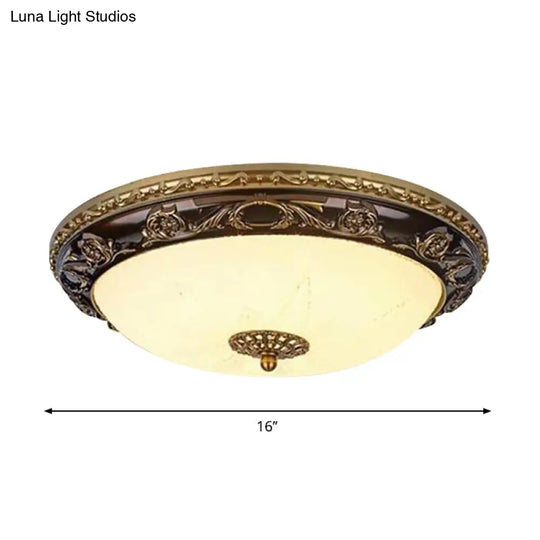 Classic Bowl Ceiling Flush Led Mount Lighting In Black - 12/16 Wide Cream Glass Ideal For Bedrooms