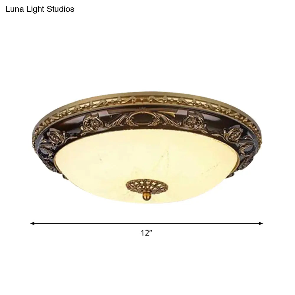 Classic Bowl Ceiling Flush Led Mount Lighting In Black - 12/16 Wide Cream Glass Ideal For Bedrooms