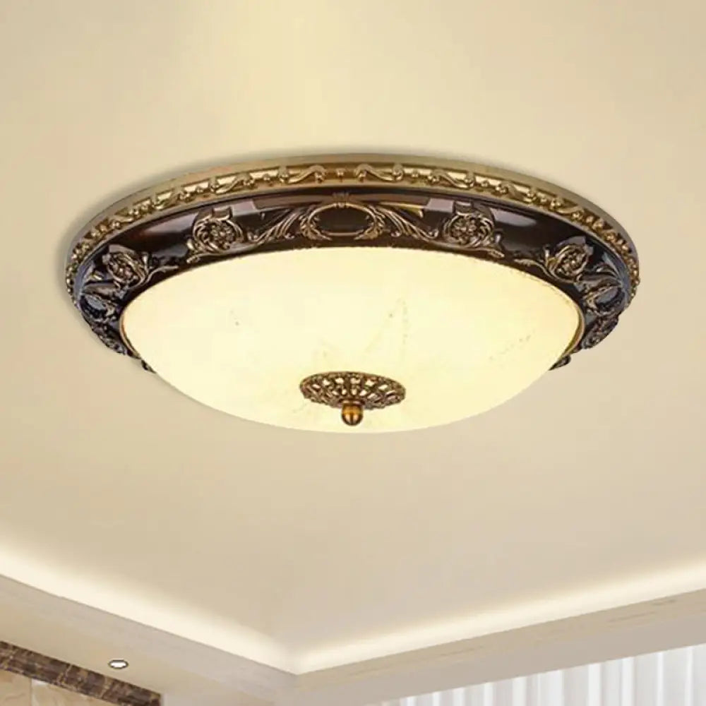 Classic Bowl Ceiling Flush Led Mount Lighting In Black - 12’/16’ Wide Cream Glass Ideal For