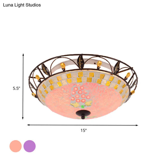Classic Bowl Frosted Glass Ceiling Light With Pink/Purple Flush Mount Ideal For Living Room