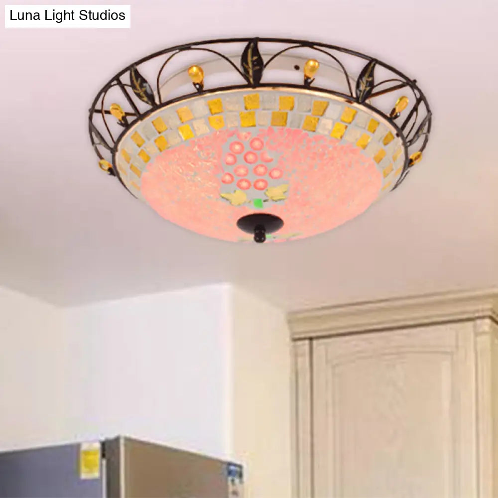 Classic Bowl Frosted Glass Ceiling Light With Pink/Purple Flush Mount Ideal For Living Room Pink