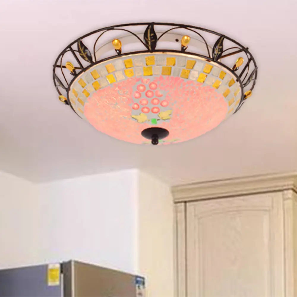 Classic Bowl Frosted Glass Ceiling Light With Pink/Purple Flush Mount – Ideal For Living Room Pink