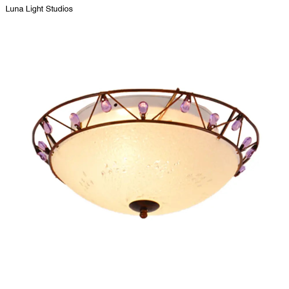 Classic Bowl Frosted Glass Ceiling Light With Pink/Purple Flush Mount – Ideal For Living Room