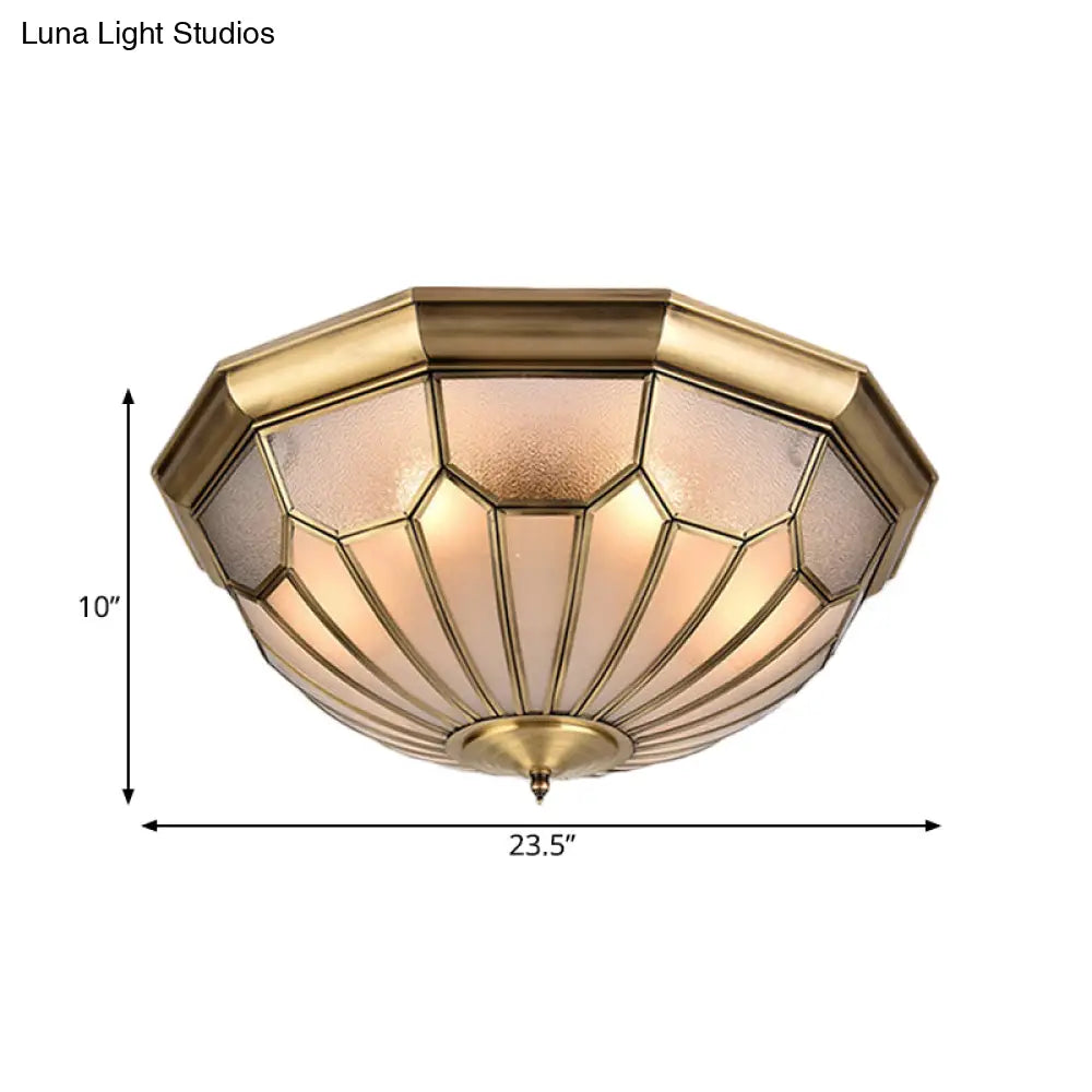 Classic Brass 6-Light Dome Flush Mount Ceiling Chandelier With Beveled Glass Shade