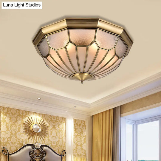 Classic Brass 6-Light Dome Flush Mount Ceiling Chandelier With Beveled Glass Shade