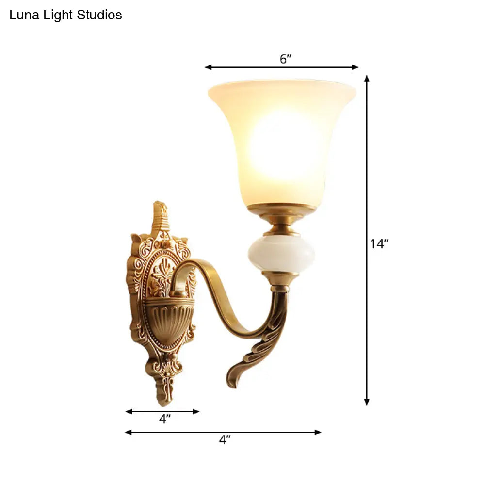 Classic Brass Bell Wall Light Fixture With Frosted Glass - Ideal For Stairways