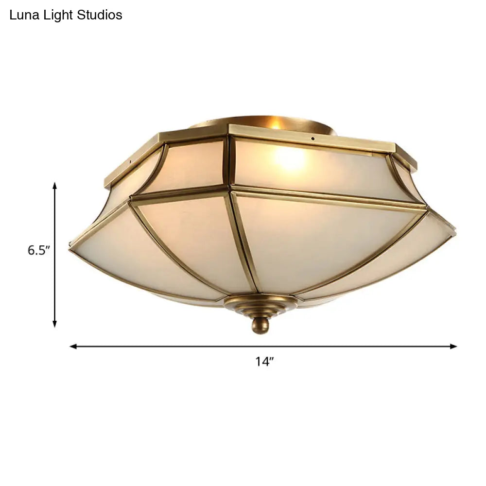 Classic Brass Beveled Ceiling Lamp With Opal Glass Shade - 3 - Light Flush Mount