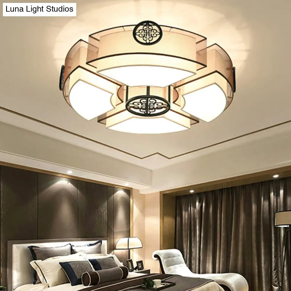 Classic Brass/Black Fabric Drum Flushmount Light - Perfect For Living Room Décor 8 Lights Black