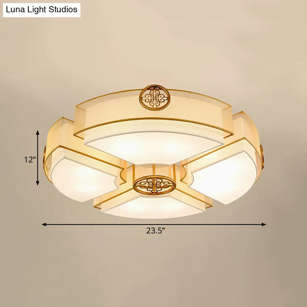 Classic Brass/Black Fabric Drum Flushmount Light - Perfect For Living Room Décor 8 Lights