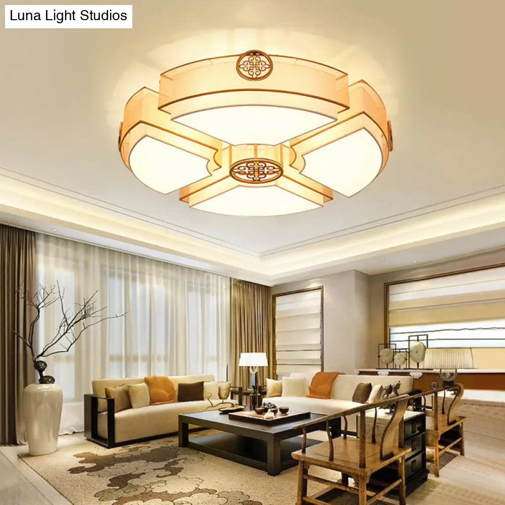 Classic Brass/Black Fabric Drum Flushmount Light - Perfect For Living Room Décor 8 Lights