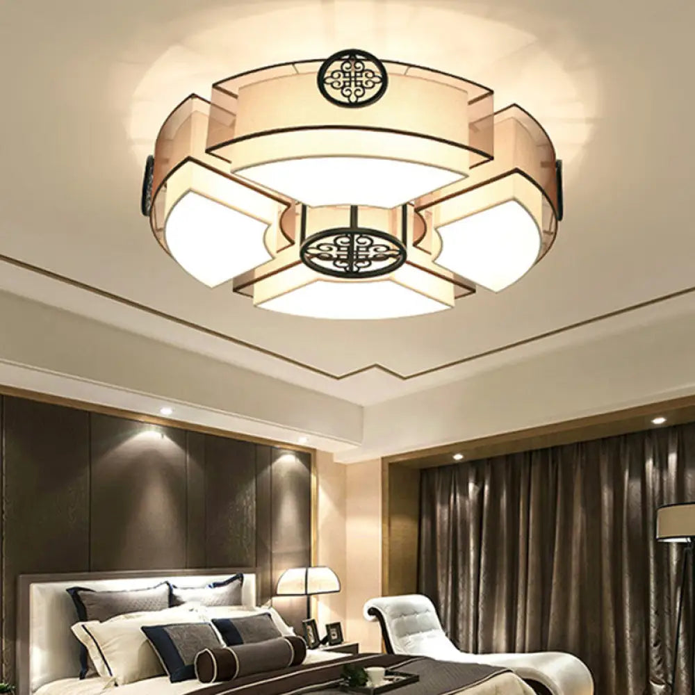 Classic Brass/Black Fabric Drum Flushmount Light - Perfect For Living Room Décor 8 Lights Black