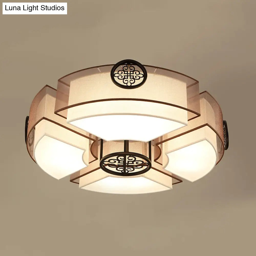 Classic Brass/Black Fabric Drum Flushmount Light - Perfect For Living Room Décor 8 Lights