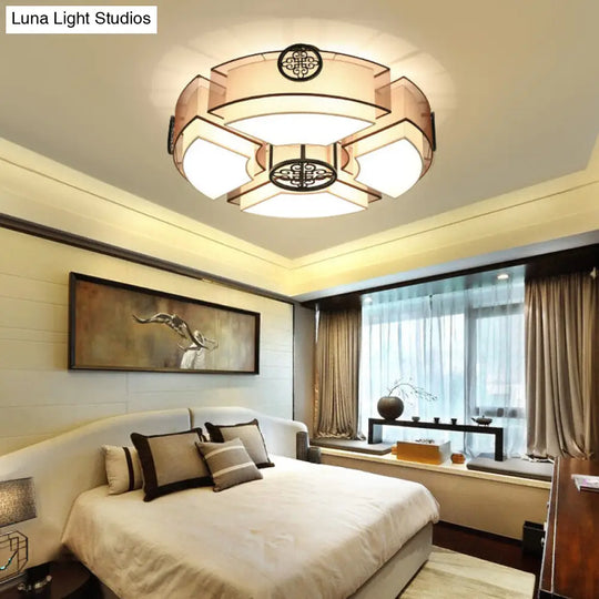 Classic Brass/Black Fabric Drum Flushmount Light - Perfect For Living Room Décor 8 Lights