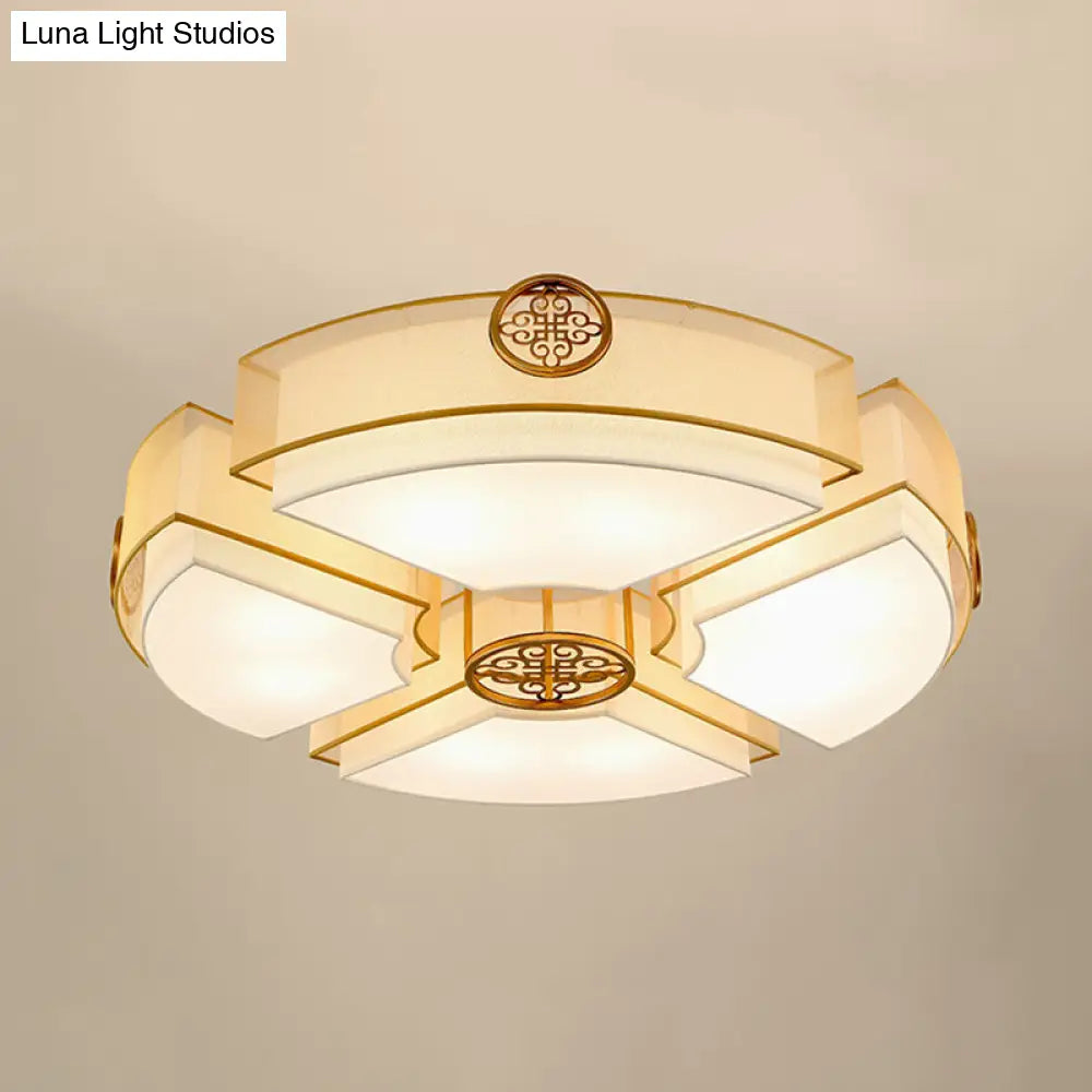 Classic Brass/Black Fabric Drum Flushmount Light - Perfect For Living Room Décor 8 Lights