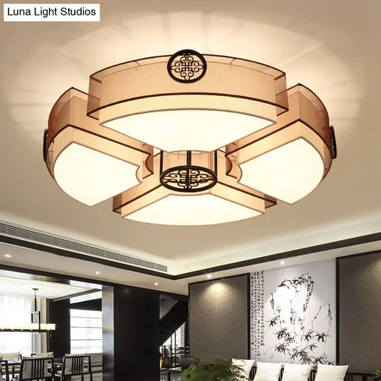 Classic Brass/Black Fabric Drum Flushmount Light - Perfect For Living Room Décor 8 Lights