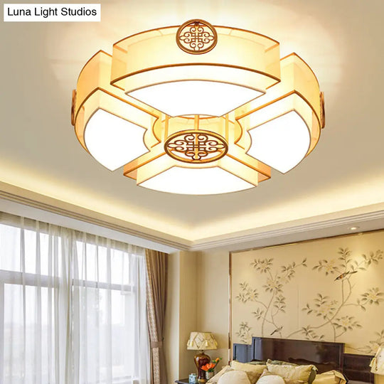 Classic Brass/Black Fabric Drum Flushmount Light - Perfect For Living Room Décor 8 Lights Brass
