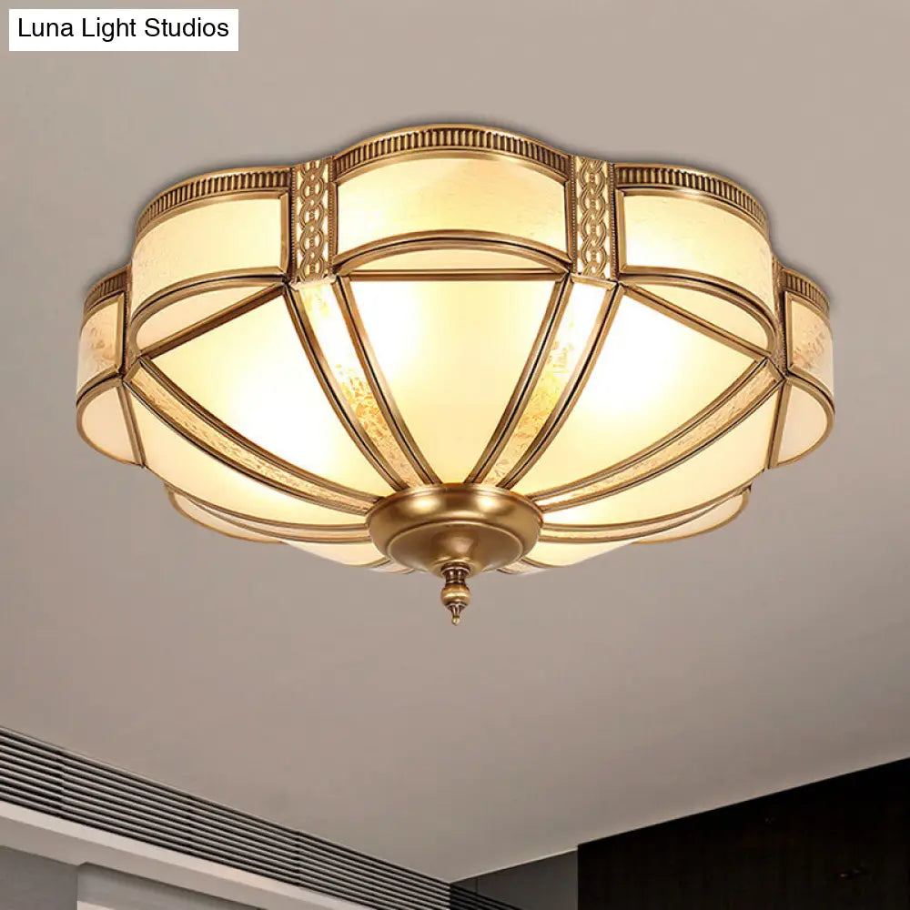 Classic Brass Domed Flush Mount Fixture With Frosted Glass Panel - 3/4/6 Lights For Bedroom 6 /
