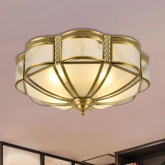 Classic Brass Domed Flush Mount Fixture With Frosted Glass Panel - 3/4/6 Lights For Bedroom 4 /