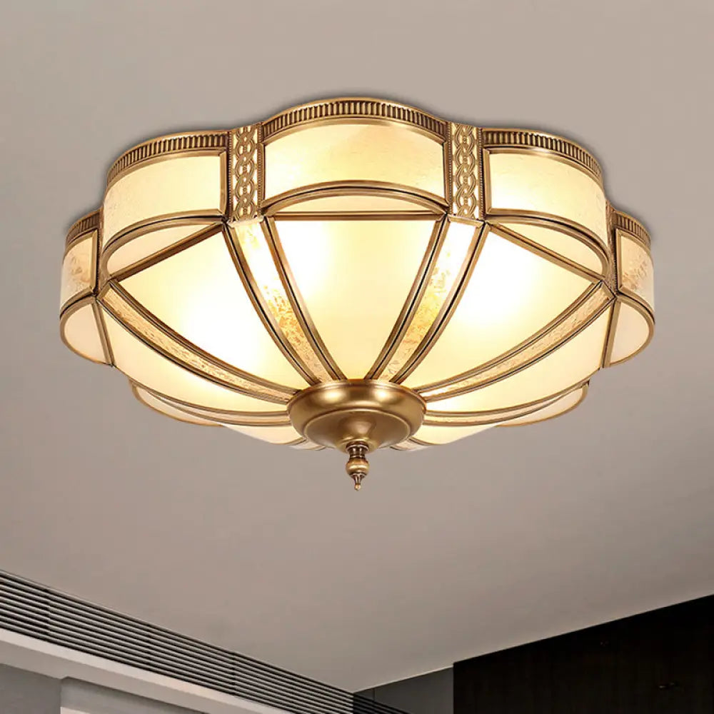Classic Brass Domed Flush Mount Fixture With Frosted Glass Panel - 3/4/6 Lights For Bedroom 6 /