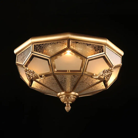Classic Brass Flush Mount Ceiling Light Fixture With Frost Glass - Ideal For Living Room / 14’