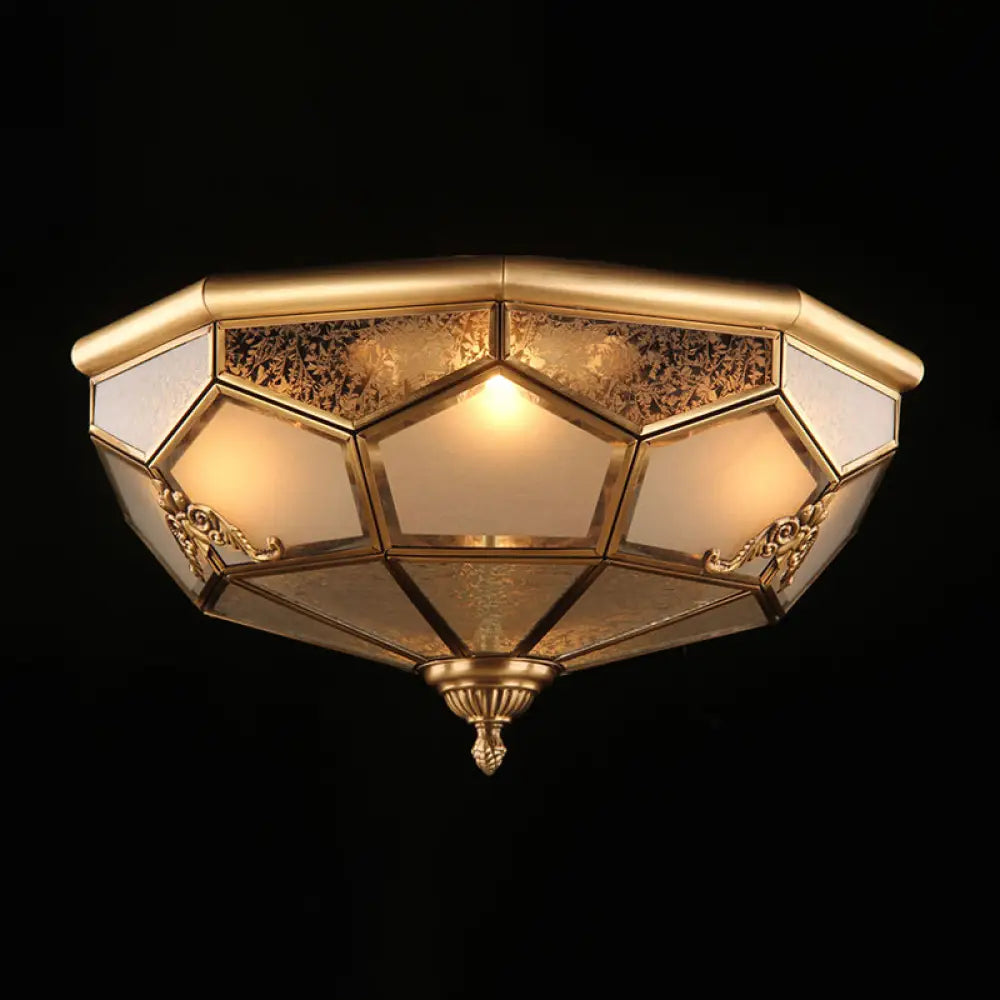 Classic Brass Flush Mount Ceiling Light Fixture With Frost Glass - Ideal For Living Room / 18’